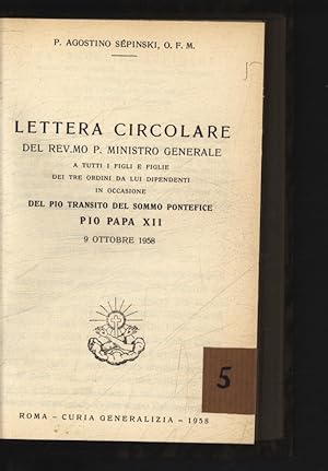 Bild des Verkufers fr Letters circolare. . . Pio Papa XII 9 Ottobre 1958. zum Verkauf von Antiquariat Bookfarm