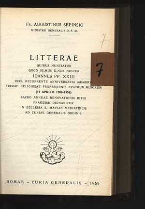 Bild des Verkufers fr Litterae quibus nuntiatur. . . Ioannes PP. XXIII. . . (15 Aprilis 12o9-1959). . . zum Verkauf von Antiquariat Bookfarm