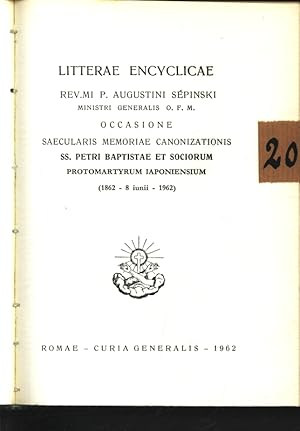 Bild des Verkufers fr Litterae Encyclicae occasione saecularis memoriae canonizationis SS. Petri Baptistae et Sociorum (1862-8 iunii-1962). zum Verkauf von Antiquariat Bookfarm