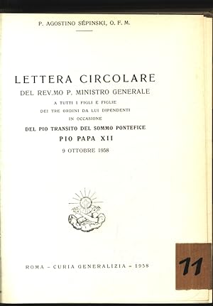 Bild des Verkufers fr Lettera circolare. . . Pio transito PP Pio XII 9 Ottobre 1958. zum Verkauf von Antiquariat Bookfarm