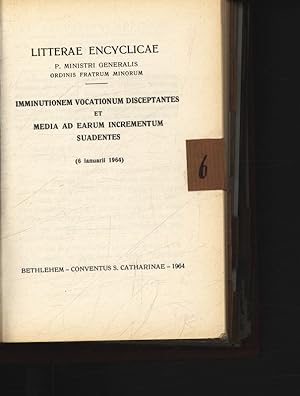 Bild des Verkufers fr Litterae Encyclicae: Imminutionem vocationum disceptantes. . . . . zum Verkauf von Antiquariat Bookfarm