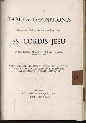 Bild des Verkufers fr Tabula Definitionis Provincias SS. Cordis Jesu. OFM Missouri. zum Verkauf von Antiquariat Bookfarm