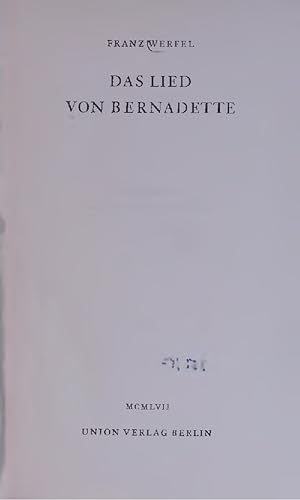 Bild des Verkufers fr DAS LIED VON BERNADETTE. zum Verkauf von Antiquariat Bookfarm