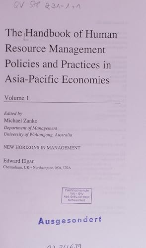 Imagen del vendedor de The handbook of human resource management policies and practices in Asia-Pacific economies. Volume 1. a la venta por Antiquariat Bookfarm