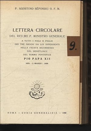 Bild des Verkufers fr Letters circolare del Rev. mo P. Ministro Gledel Genetliaco del S. P. Pio Papa XII. (1876-2 Marzo 1956) zum Verkauf von Antiquariat Bookfarm