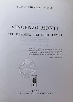 Imagen del vendedor de Vincenzo Monti nel dramma dei suoi tempi a la venta por librisaggi