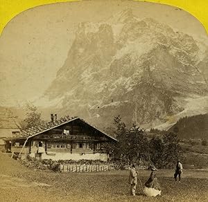 Switzerland Alps Grindelwald Wetterhorn Alpine Club Stereo photo England 1865