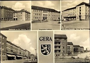 Bild des Verk�ufers f�r Ansichtskarte / Postkarte Gera in Th�ringen, Neubauten an der Trebnitzer Stra�e, Bergarbeiter-Poliklinik, Wappen zum Verkauf von akpool.de - akpool GmbH