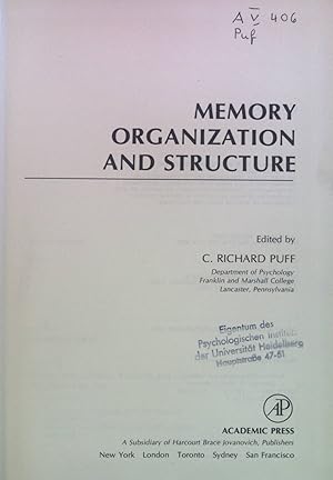 Seller image for Memory, Organization and Structure. for sale by books4less (Versandantiquariat Petra Gros GmbH & Co. KG)