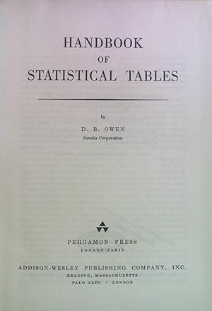 Image du vendeur pour Handbook of Statistical Tables. Addison Wesley Series in Statistics mis en vente par books4less (Versandantiquariat Petra Gros GmbH & Co. KG)