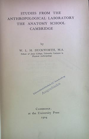 Seller image for Studies from the Anthropological Laboratory: The Anatomy School Cambridge. for sale by books4less (Versandantiquariat Petra Gros GmbH & Co. KG)
