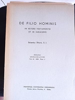 Bild des Verkufers fr DE FILIO HOMINIS in Vetere Testamento et in Iudaismo zum Verkauf von librisaggi
