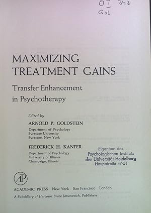 Bild des Verkufers fr Maximzing Treatment Gains: Transfer Enhancement in Psychotherapy. zum Verkauf von books4less (Versandantiquariat Petra Gros GmbH & Co. KG)