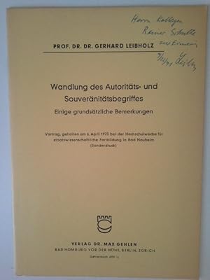 Image du vendeur pour Wandlung des Autoritts- und Souvernittsbegriffes mis en vente par Herr Klaus Dieter Boettcher