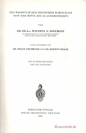 Immagine del venditore per Das Wachstum der deutschen Wirtschaft seit der Mitte des 19. Jahrhunderts. Enzyklopdie der Rechts- und Staatswissenschaft. venduto da Antiquariat Hohmann