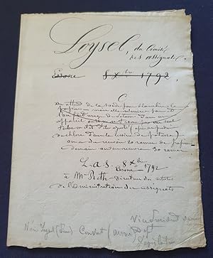 Courriers de Loysel du Comité des Assignats au citoyen Reth de l'administration des Assignats - 1792