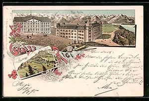 Vorläufer-Lithographie Rigi-Kulm, Hotel-Ansicht, Rigi-Staffel 1895