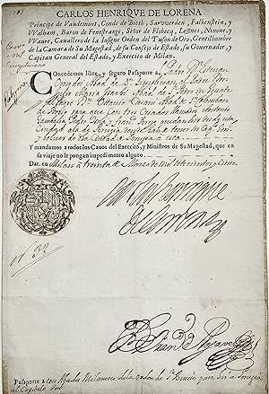 Seller image for Charles Henri, Prince of Commercy, Autograph Passport for sale by Apple Boutique, Drawings, Prints & Books