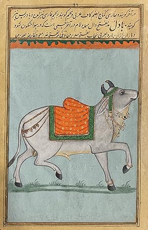 [INDIAN PAINTINGS ON MANUSCRIPT LEAVES: A BULL AND A CAMEL]. A pair of paintings in gold and colo...