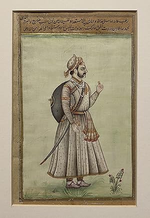 [INDIAN PAINTINGS ON MANUSCRIPT LEAVES: TWO NOBLEMEN BEARING SWORDS]. A pair of paintings in gold...