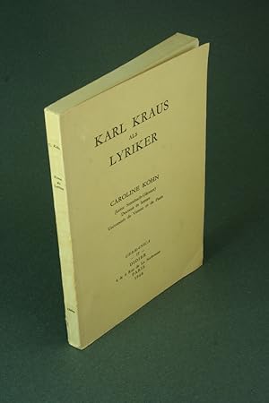 Seller image for Karl Kraus als Lyriker. for sale by Steven Wolfe Books