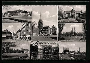 Ansichtskarte Ahlen / Westf., Bahnhof, Pensionat St. Michael, Markt, zeche Westfalen, Oststrasse
