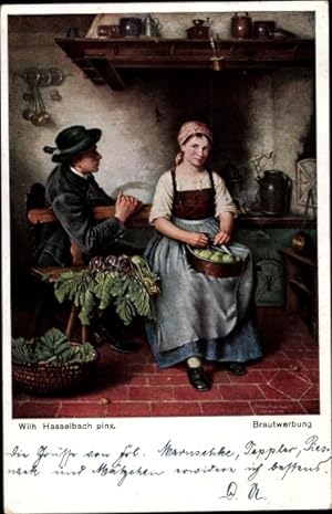 Künstler Ansichtskarte / Postkarte Hasselbach, Wilhelm, Brautwerbung, Köchin