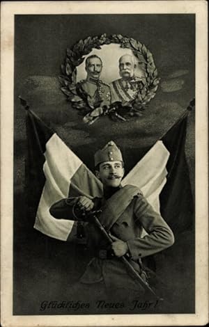 Ansichtskarte / Postkarte Glückwunsch Neujahr, Kaiser Wilhelm II., Kaiser Franz Joseph I., KuK So...