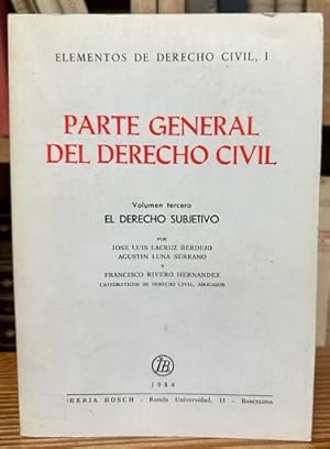 Imagen del vendedor de ELEMENTOS DE DERECHO CIVIL, I. PARTE GENERAL DEL DERECHO CIVIL. Volumen 3: El Derecho Subjetivo a la venta por Fbula Libros (Librera Jimnez-Bravo)