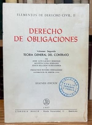 Seller image for ELEMENTOS DE DERECHO CIVIL, II. DERECHO DE OBLIGACIONES. Volumen segundo: TEORIA GENERAL DEL CONTRATO for sale by Fbula Libros (Librera Jimnez-Bravo)