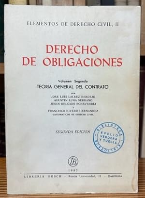 Imagen del vendedor de ELEMENTOS DE DERECHO CIVIL, II. DERECHO DE OBLIGACIONES. Volumen segundo: TEORIA GENERAL DEL CONTRATO a la venta por Fbula Libros (Librera Jimnez-Bravo)