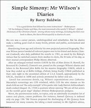 Seller image for Simple Simony: Mr Thomas Wilson's Diaries. An original article from The British Diarist journal, 2004. for sale by Cosmo Books