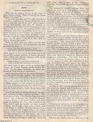 Bild des Verkufers fr Martin Mar-Prelate. Who was the Author of "Plaine Percevall the Peace Maker of England"? An original article from the Notes and Queries journal, 1857. zum Verkauf von Cosmo Books