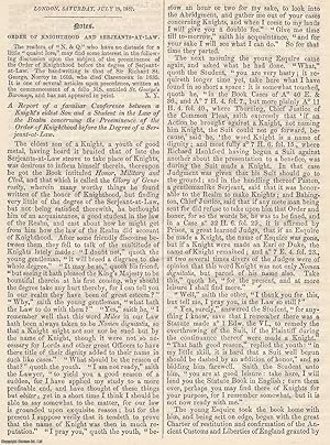 Bild des Verkufers fr Order of Knighthood and Serjeants-at-Law. An original article from the Notes and Queries journal, 1857. zum Verkauf von Cosmo Books