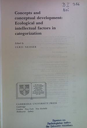 Immagine del venditore per Concepts and Conceptual Development: Ecological and Intellectual Factors in Categorization. Emory Symposia in Cognition, 1. venduto da books4less (Versandantiquariat Petra Gros GmbH & Co. KG)