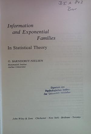 Seller image for Information and Exponential Families in Statistical Theory. Wiley Series in Probability and Mathematical Statistics for sale by books4less (Versandantiquariat Petra Gros GmbH & Co. KG)