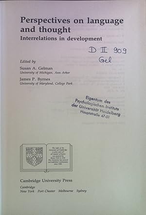 Image du vendeur pour Perspectives on Language and Thought: Interrelations in Development. mis en vente par books4less (Versandantiquariat Petra Gros GmbH & Co. KG)