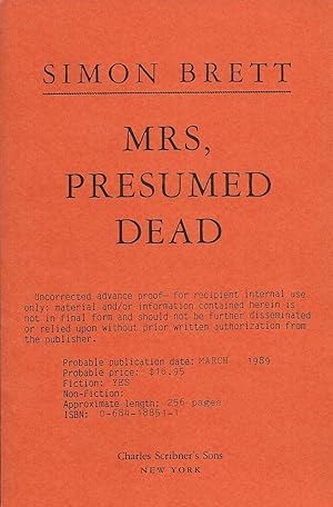 Image du vendeur pour MRS, PRESUMED DEAD mis en vente par SCENE OF THE CRIME 