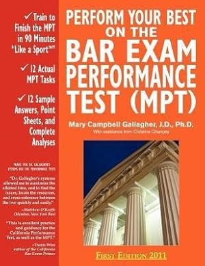 Bild des Verkufers fr Perform Your Best on the Bar Exam Performance Test (Mpt): Train to Finish the Mpt in 90 Minutes Like a Sport zum Verkauf von moluna