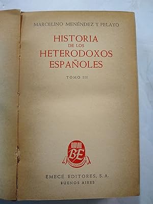 Immagine del venditore per Historia de los heterodoxos espaoles. Tomo III venduto da Libros nicos