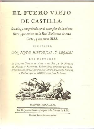 Bild des Verkufers fr El fuero viejo de Castilla . zum Verkauf von Librera Astarloa