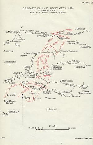 Seller image for Operations 6-13 September, 1914. Advance of B. E. F. [Battle of the Marne & Battle of the Aisne] for sale by Antiqua Print Gallery