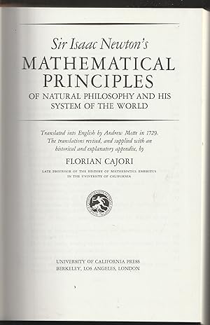 Imagen del vendedor de Mathematical Principles of Natural Philosophy and His System of the World (Principia.) a la venta por MODLITBOOKS