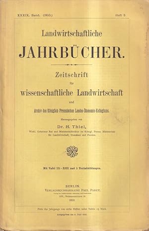 Bild des Verkufers fr Landwirtschaftliche Jahrbcher XXXIX.Band 1910 Heft 3 (1 Heft) zum Verkauf von Clivia Mueller