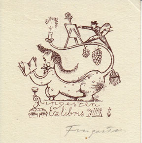 Fingesten Exlibris. Buchdruck, Klischee in Braun.