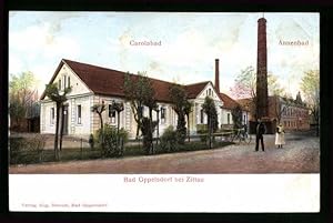 Relief-Ansichtskarte Bad Oppelsdorf b. Zittau, Carolabad und Annenbad