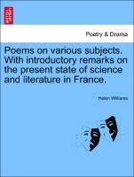 Bild des Verkufers fr Poems on various subjects. With introductory remarks on the present state of science and literature in France. zum Verkauf von moluna