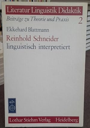 Image du vendeur pour Reinhold Schneider linguistisch interpretiert. mis en vente par Antiquariat Thomas Nonnenmacher