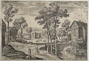 Seller image for Antique print, engraving I View on the road to Laeken in Belgium, published ca. 1550, 1 p. for sale by Antiquariaat Arine van der Steur / ILAB
