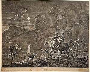 Antique print, etching and engraving I Nox (Nacht scene), published ca. 1680, 1 p.